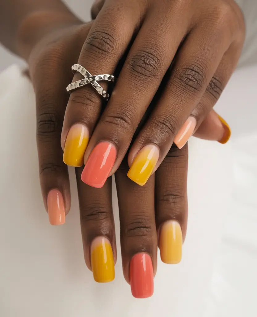 Fall 2025 Nail Colors for Dark Skin Sunset Gradient Blend