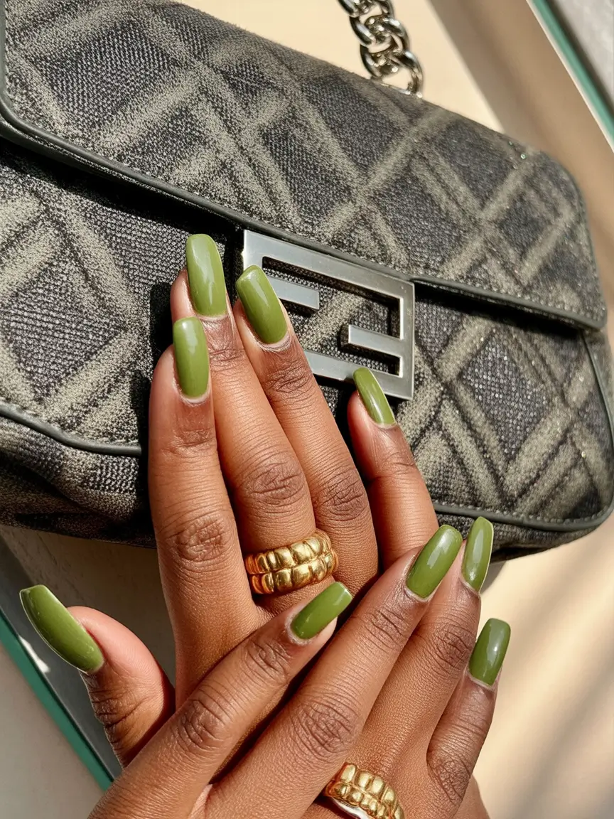 Fall 2025 Nail Colors for Dark Skin Olive Green Statement