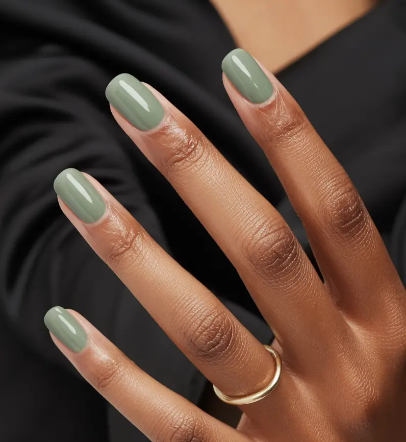 Fall 2025 Nail Colors for Dark Skin Sage Green Sophistication