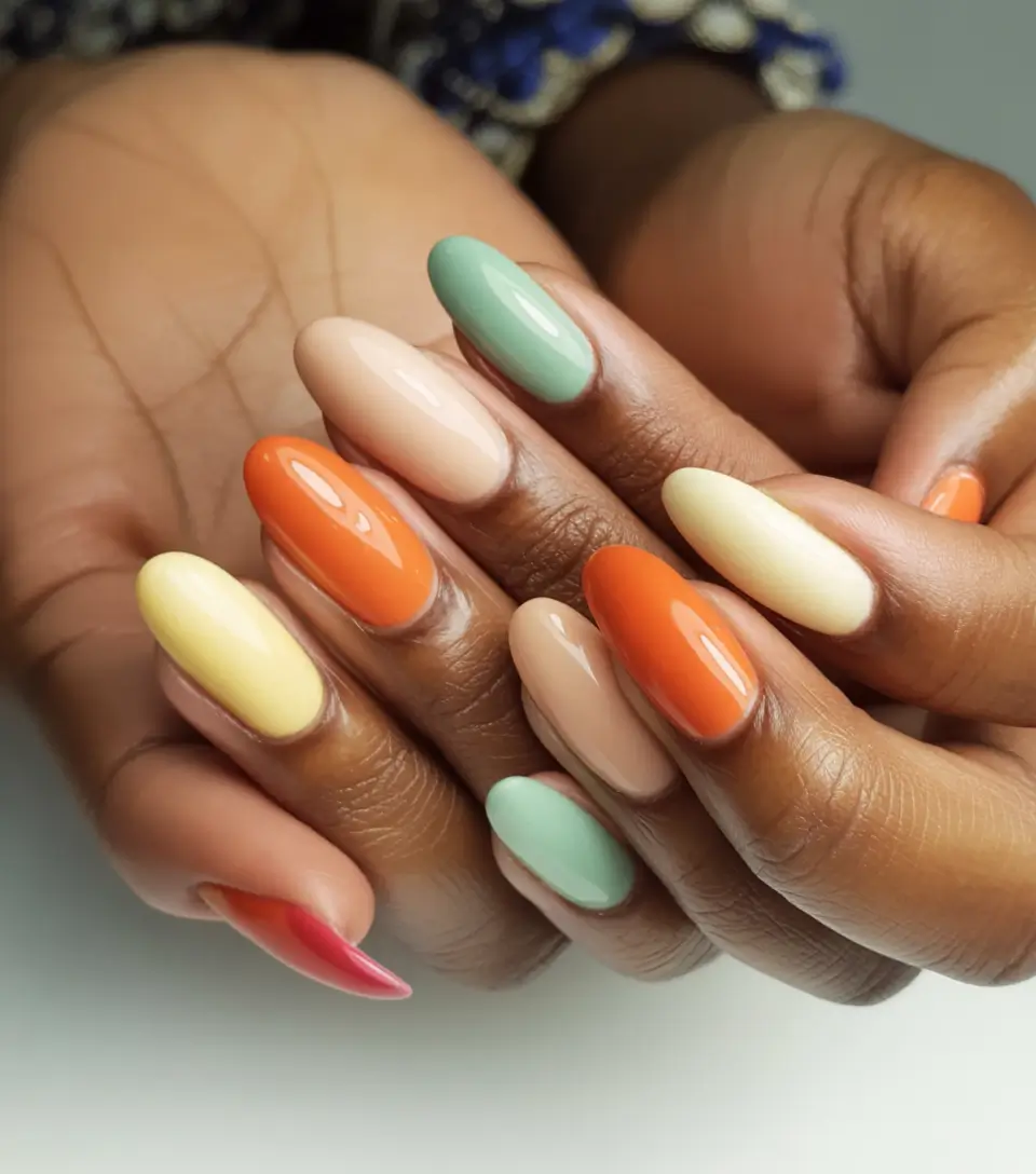 Fall 2025 Nail Colors for Dark Skin Mixed Pastel Autumn Palette