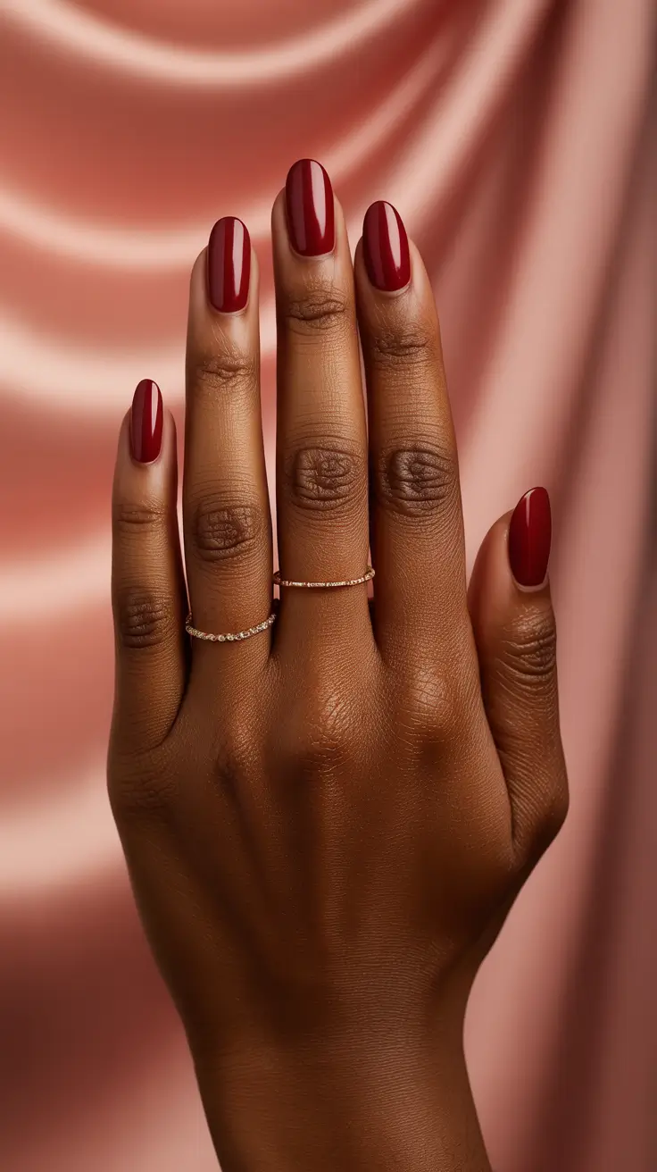 Fall 2025 Nail Colors for Dark Skin Velvety Crimson Perfection