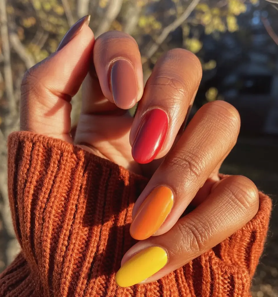 Fall 2025 Nail Colors for Dark Skin Autumn Gradient Mix