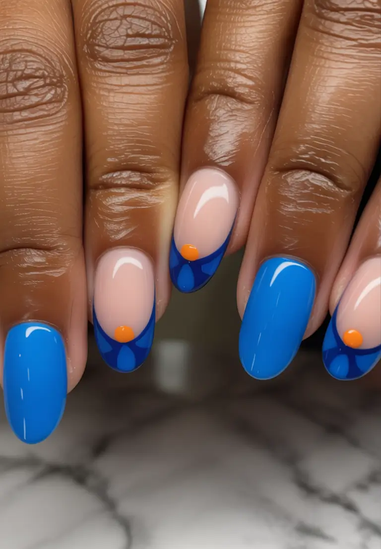 Fall 2025 Nail Colors for Dark Skin Blue Meets Orange Pop