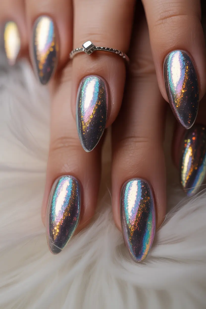 Fall 2025 Nail Colors for Dark Skin Iridescent Flame Shift
