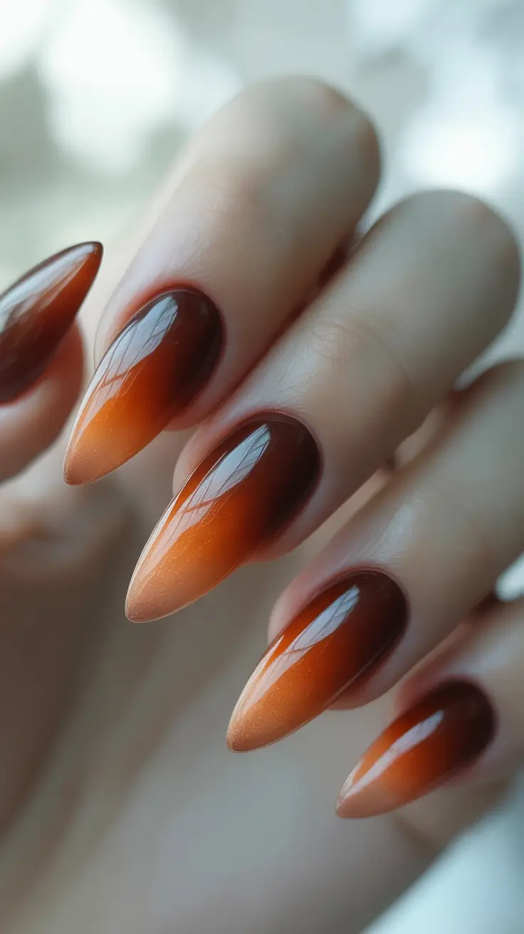 Fall Almond Nail Designs 2025 Burnt Amber Gradient