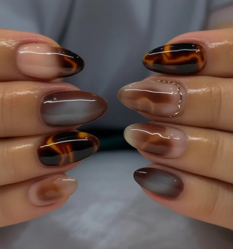 Fall Almond Nail Designs 2025 Tortoiseshell Fade
