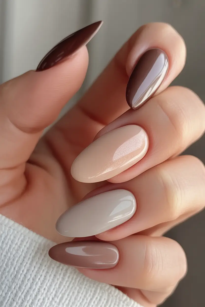 Fall Almond Nail Designs 2025 Cappuccino Cream Gradient