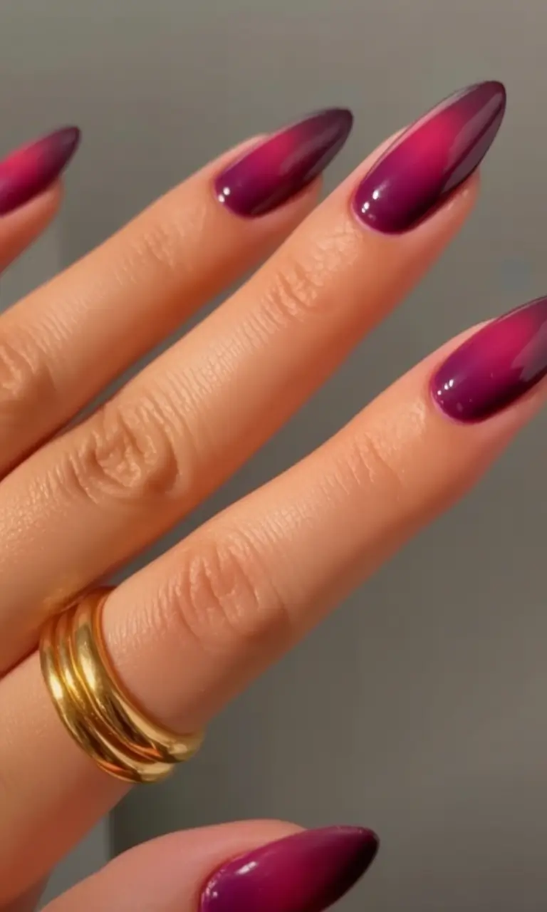 Fall Almond Nail Designs 2025 Velvet Plum Fade