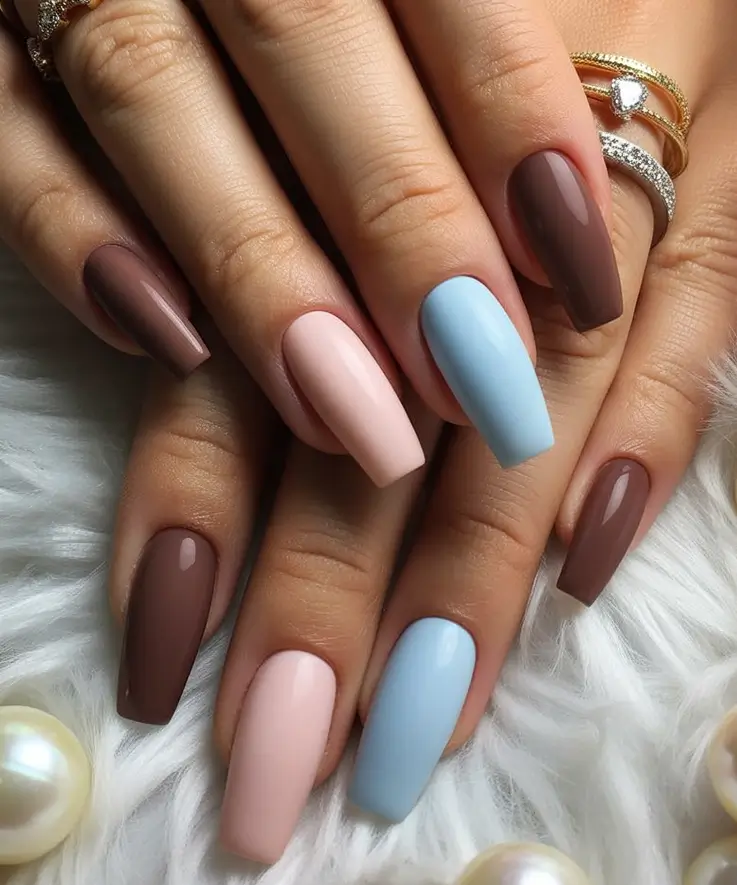 Fall Ballerina-Shaped Nail Ideas 2025 Soft Neutrals with Pastel Pop
