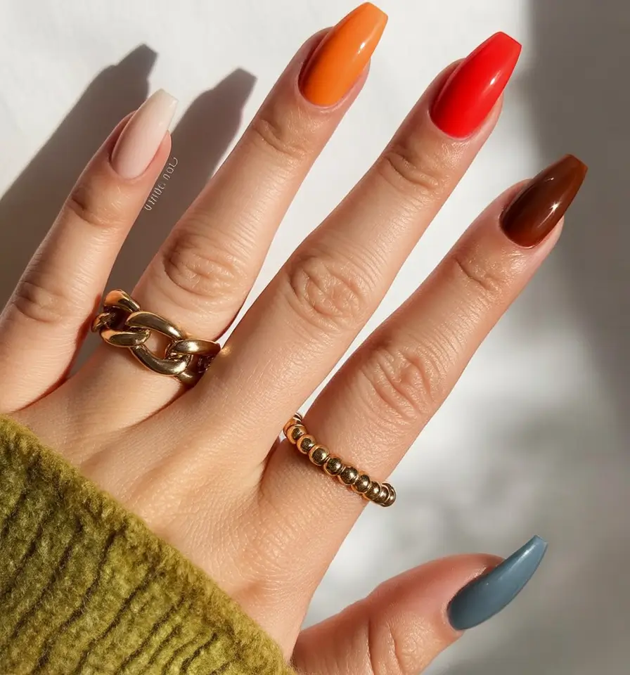 Fall Ballerina-Shaped Nail Ideas 2025 Warm Autumn Mix