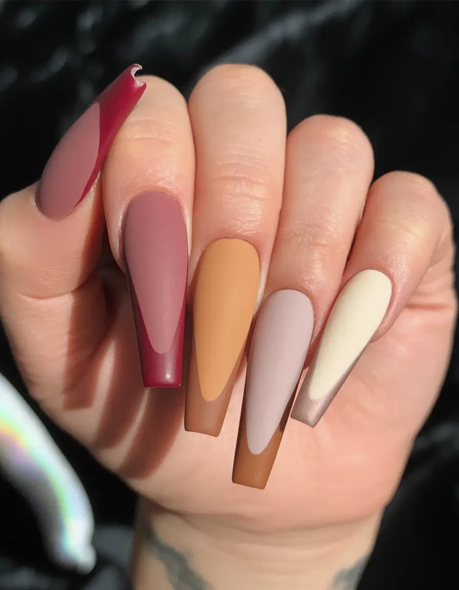 Fall Ballerina-Shaped Nail Ideas 2025 Muted Matte Neutrals in Ombre Tones