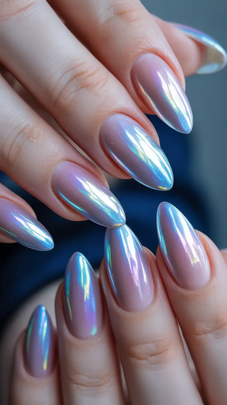 Fall Chrome Nail Designs 2025 Iridescent Lilac Chrome Elegance