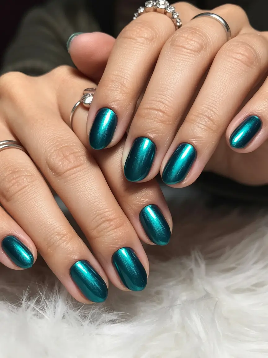 Fall Chrome Nail Designs 2025 Emerald Chrome Depth