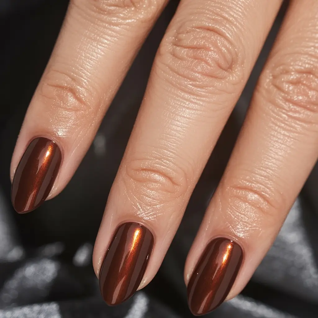 Fall Chrome Nail Designs 2025 Molten Copper Glow