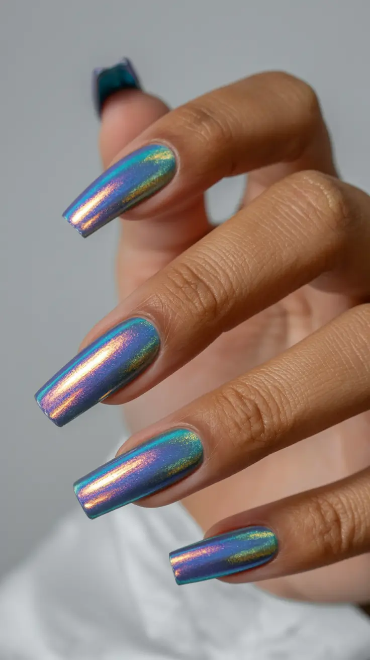 Fall Chrome Nail Designs 2025 Holographic Horizon