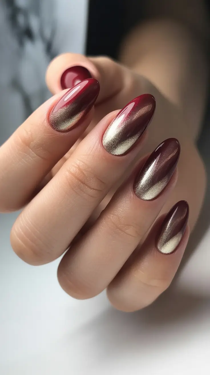 Fall Chrome Nail Designs 2025 Burgundy Ombre Luxe