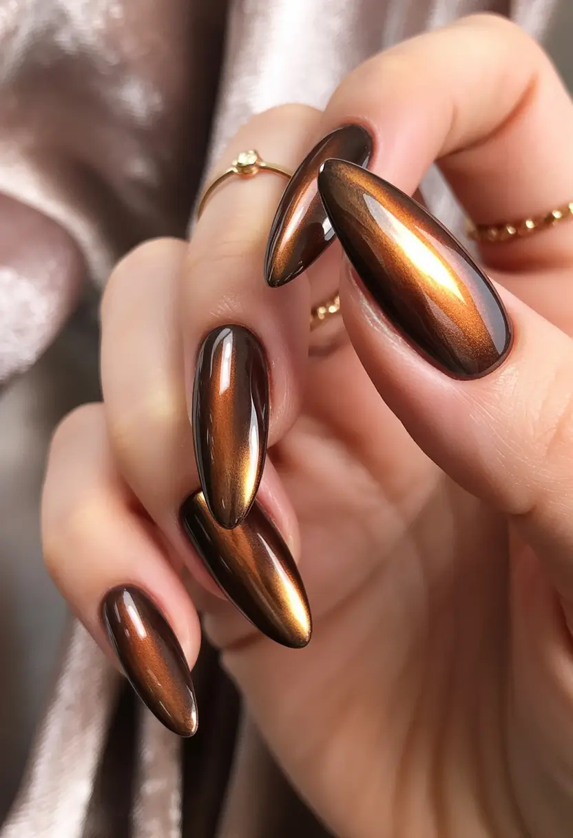Fall Chrome Nail Designs 2025 Burnished Bronze Chrome
