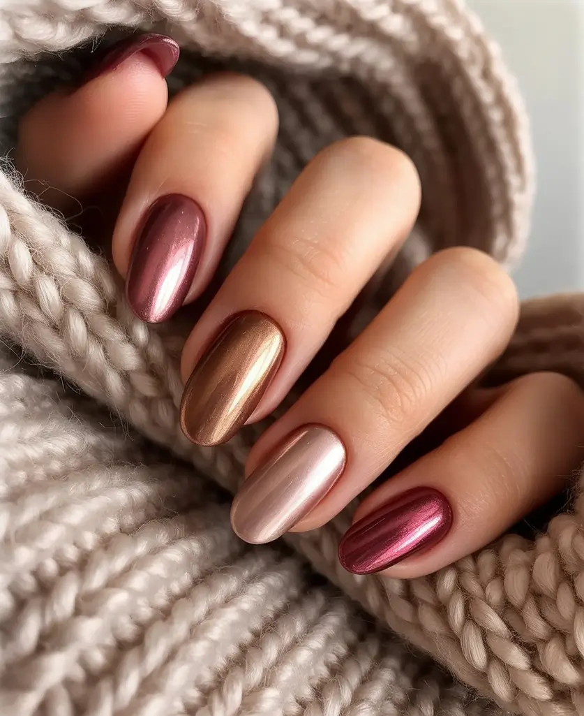 Fall Chrome Nail Designs 2025 Mixed Metals Harmony