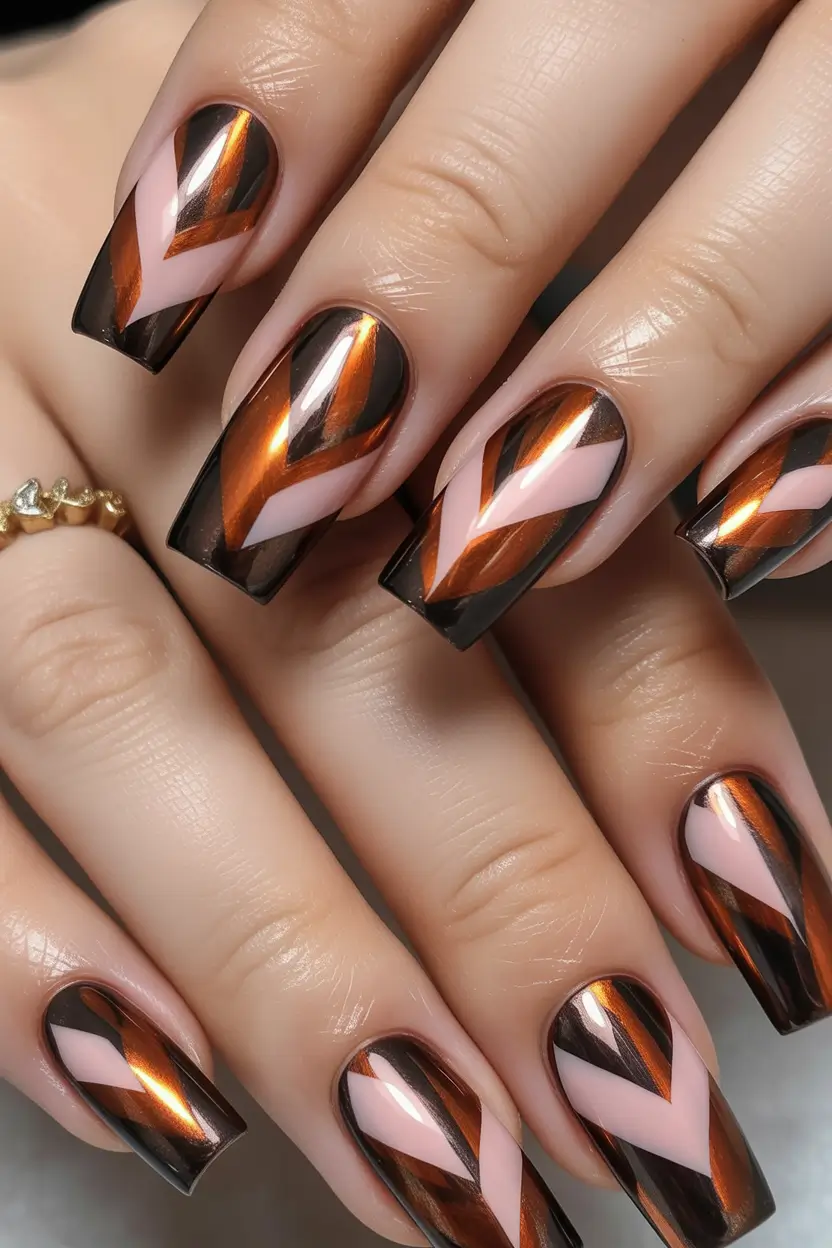Fall Chrome Nail Designs 2025 Geometric Chrome French