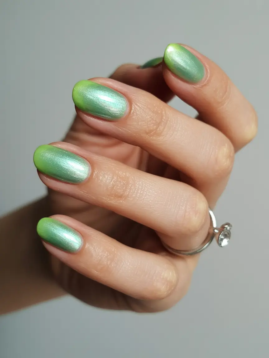 Fall Chrome Nail Designs 2025 Fresh Green Chrome Glow