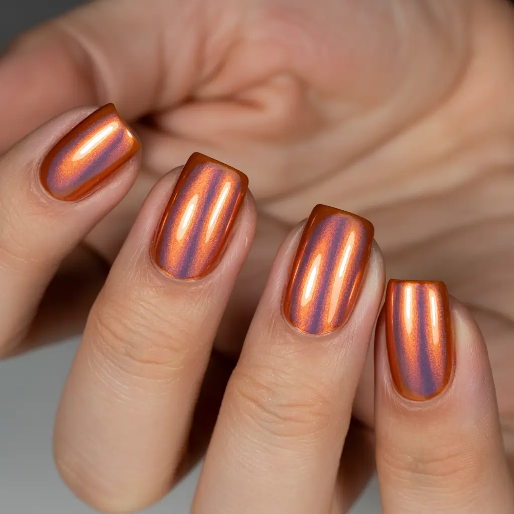 Fall Chrome Nail Designs 2025 Molten Copper Shine