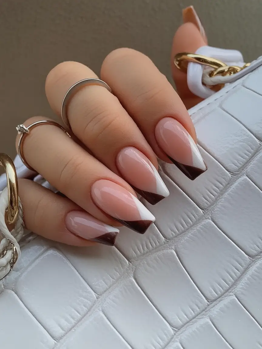 fall coffin nail ideas 2025 Neutral Meets Modern Angles