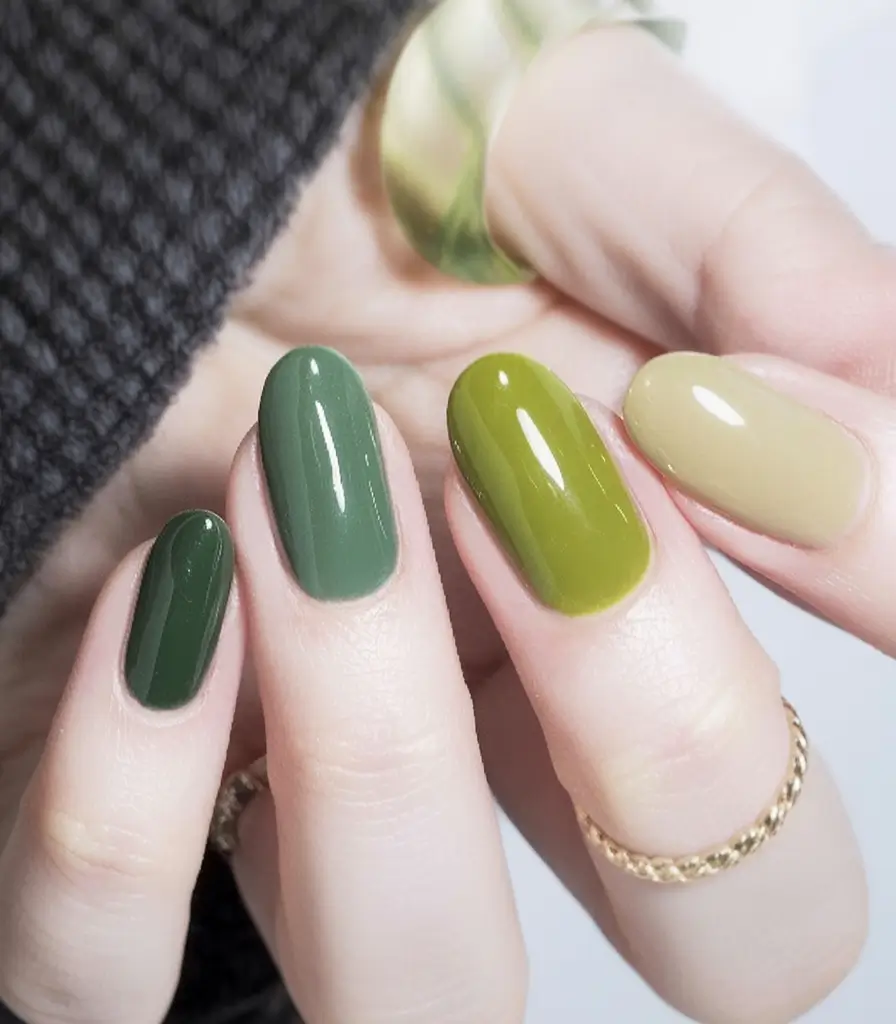 fall green nails 2025 Earthy Gradient Elegance