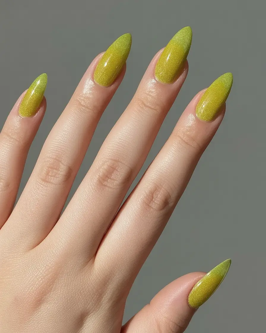fall green nails 2025 Lime Hologlow