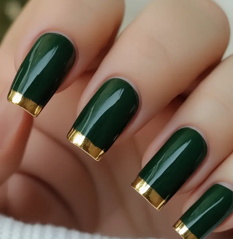 fall green nails 2025 Emerald Luxe French