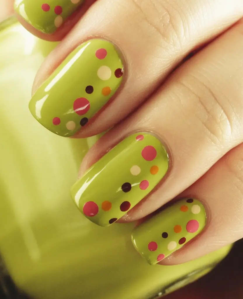 fall green nails 2025 Playful Polka Citrus
