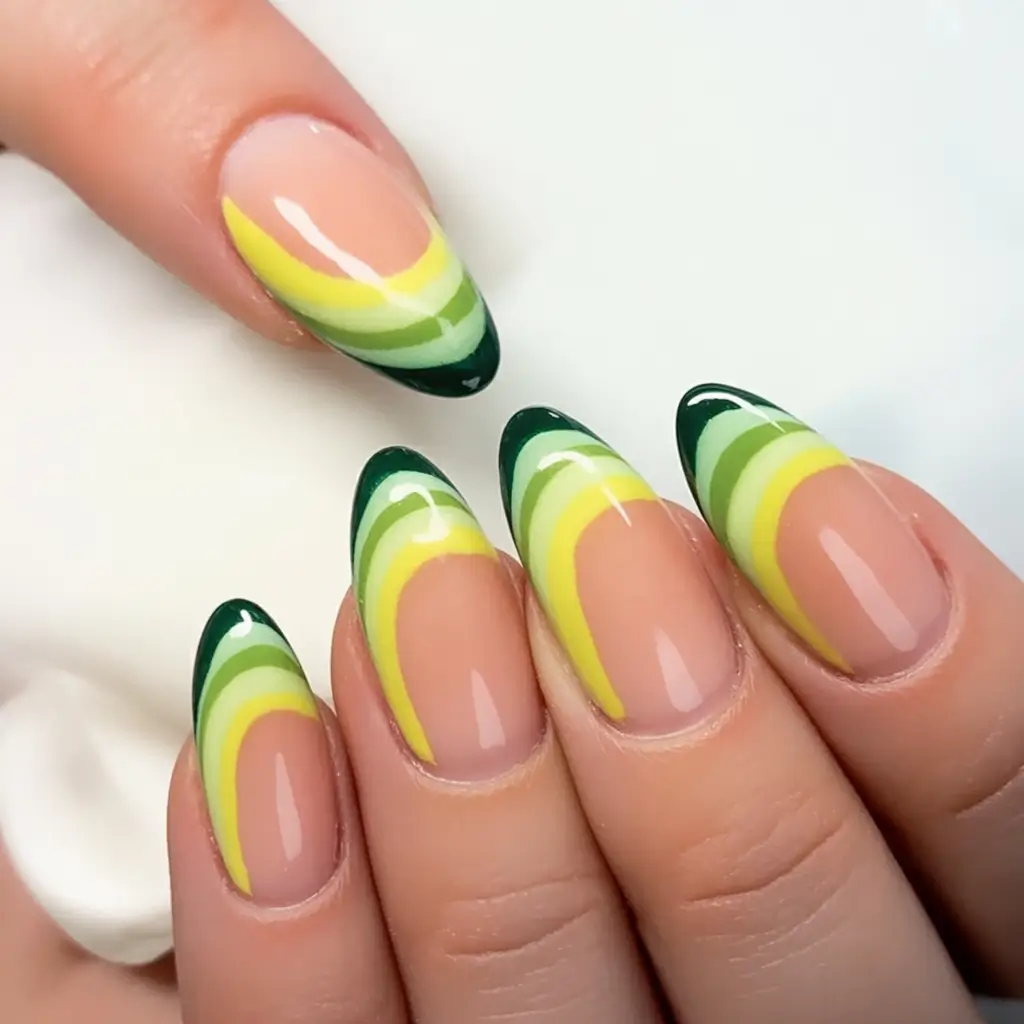 fall green nails 2025 Layered Forest Fade