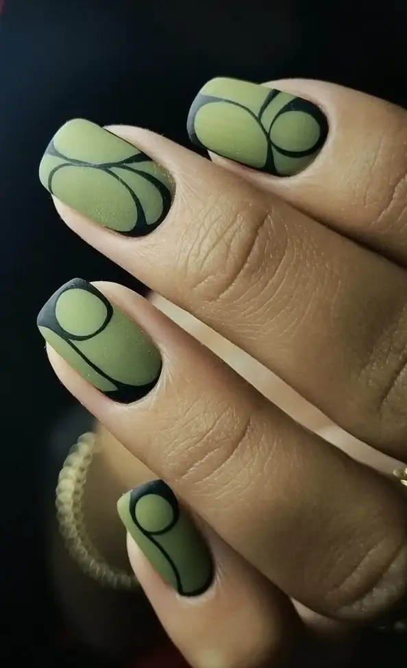 fall green nails 2025 Matte Olive Geometry