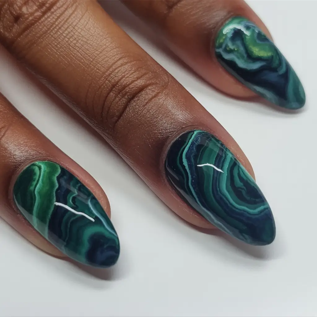 fall green nails 2025 Malachite Marble Magic