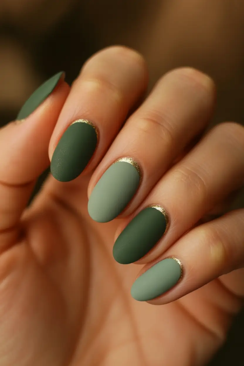 fall green nails 2025 Matte Olive Moonlight