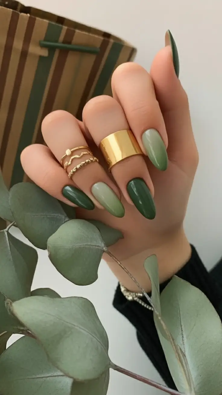 fall green nails 2025 Olive Gradient Glam
