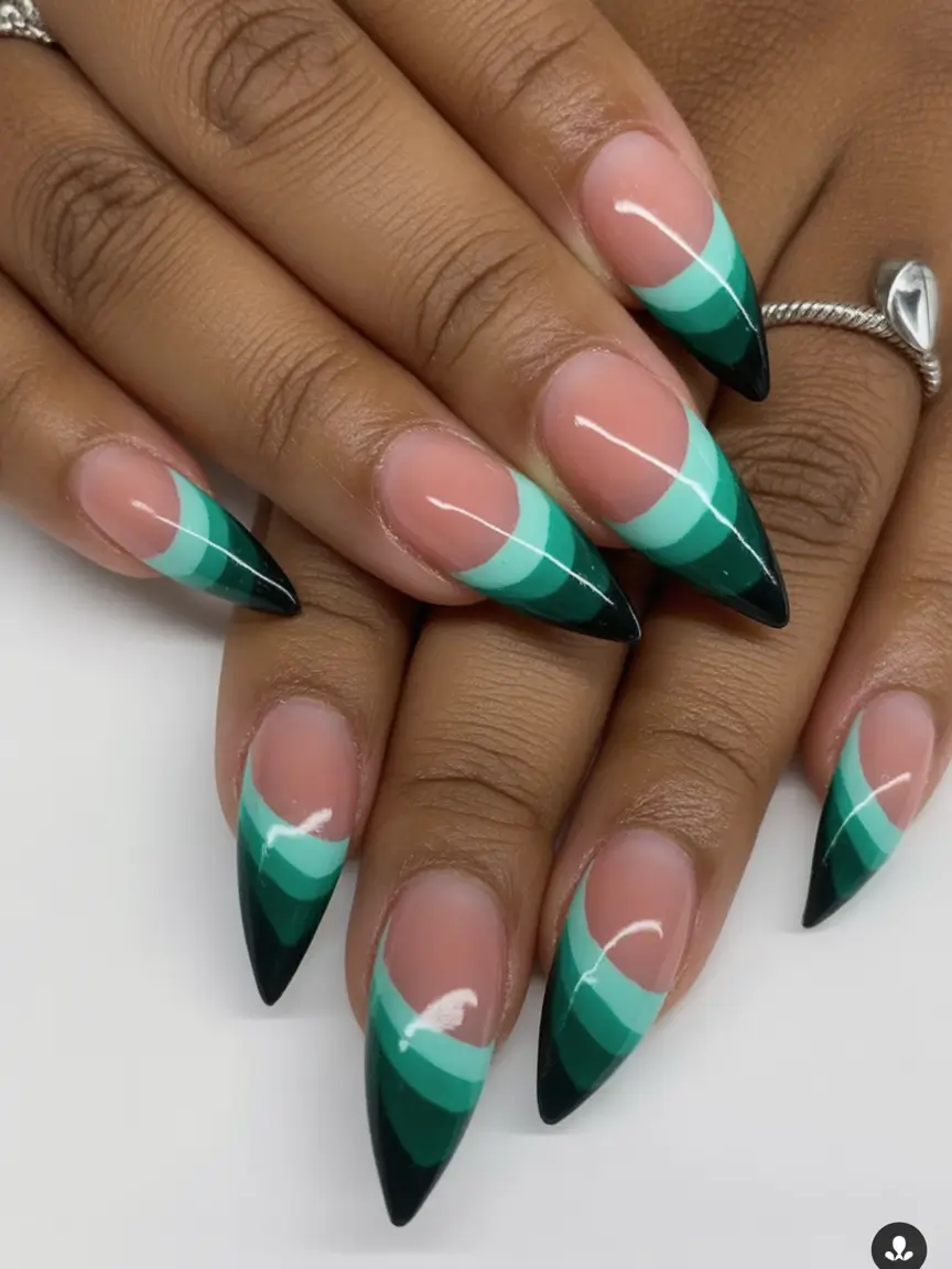 fall green nails 2025 Sharp Mint Layered Tips