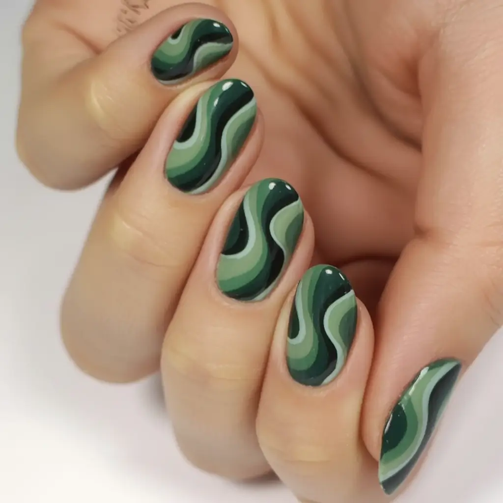 fall green nails 2025 Green Wave Retro