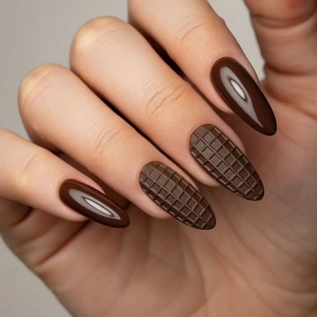 Fall Nail Art 2025 3D Style Chocolate Bar Textured Nails