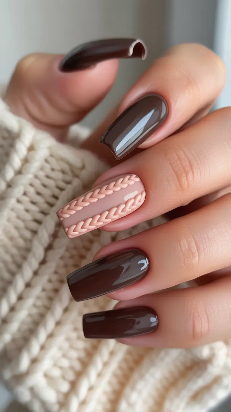 Fall Nail Art 2025 3D Style Cozy Sweater Knit Effect