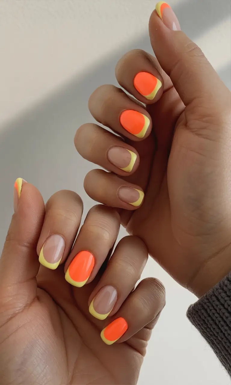 Fall Nail Colors for Medium Skin 2025 – Top Picks Neon Tips with Yellow Edge