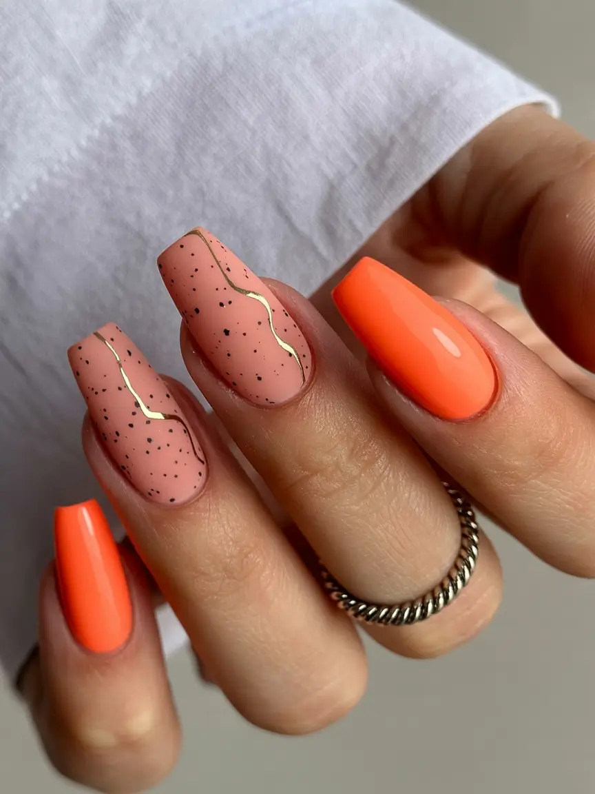 Fall Nail Colors for Medium Skin 2025 – Top Picks Speckled Nude with Neon Accent
