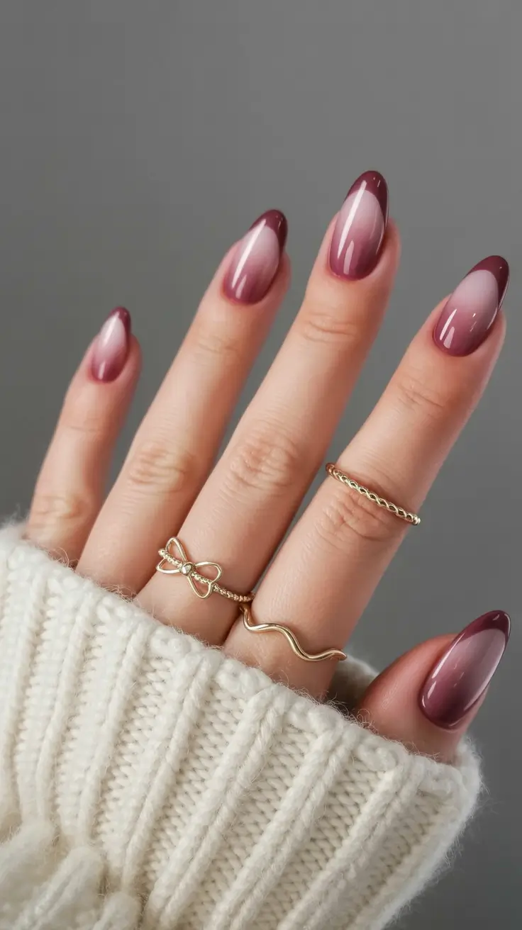 Fall Nail Colors for Medium Skin 2025 – Top Picks Elegant Almond Gradient in Wine Tones