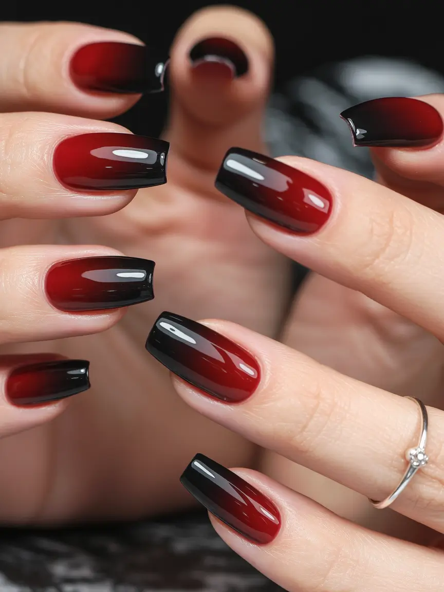 Fall Nail Colors for Medium Skin 2025 – Top Picks Dark Red to Black Ombre Drama