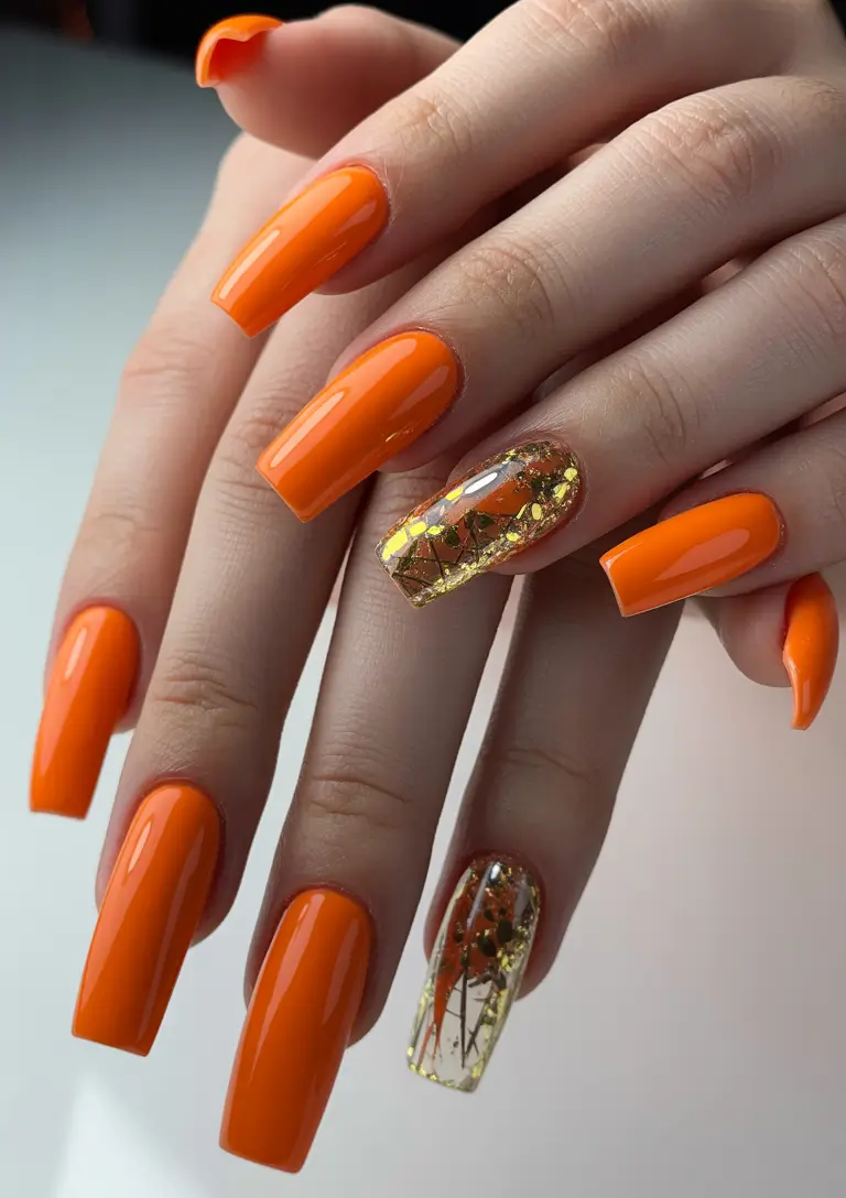 Fall Nail Colors for Medium Skin 2025 – Top Picks Pumpkin Orange with Golden Accent