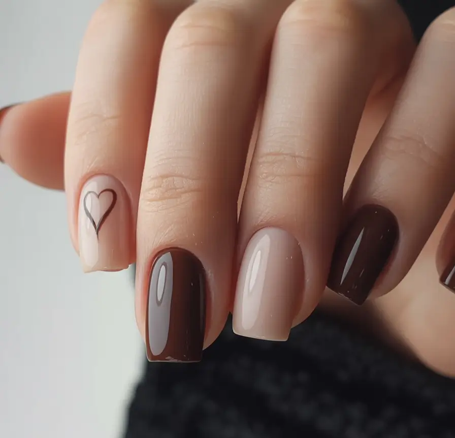 Fall Nail Colors for Medium Skin 2025 – Top Picks Chocolate Nude with a Minimal Heart