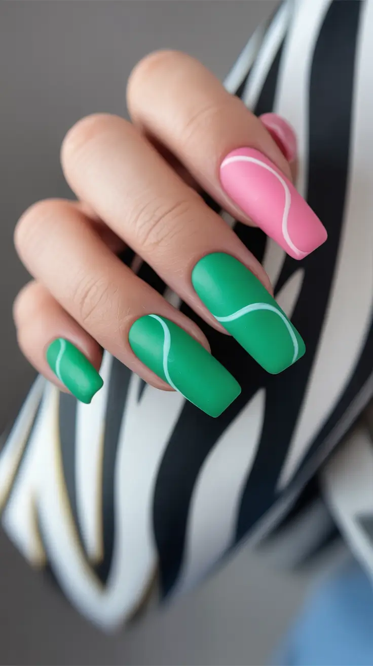 Fall Nail Colors for Medium Skin 2025 – Top Picks Matte Green and Pink Contrast