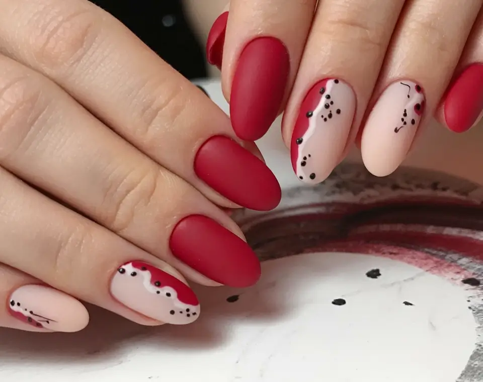 Fall nail designs 2025 Velvet Red with Playful Accents