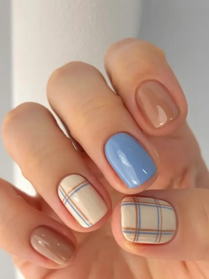 Fall nail designs 2025 Cozy Plaid Mix