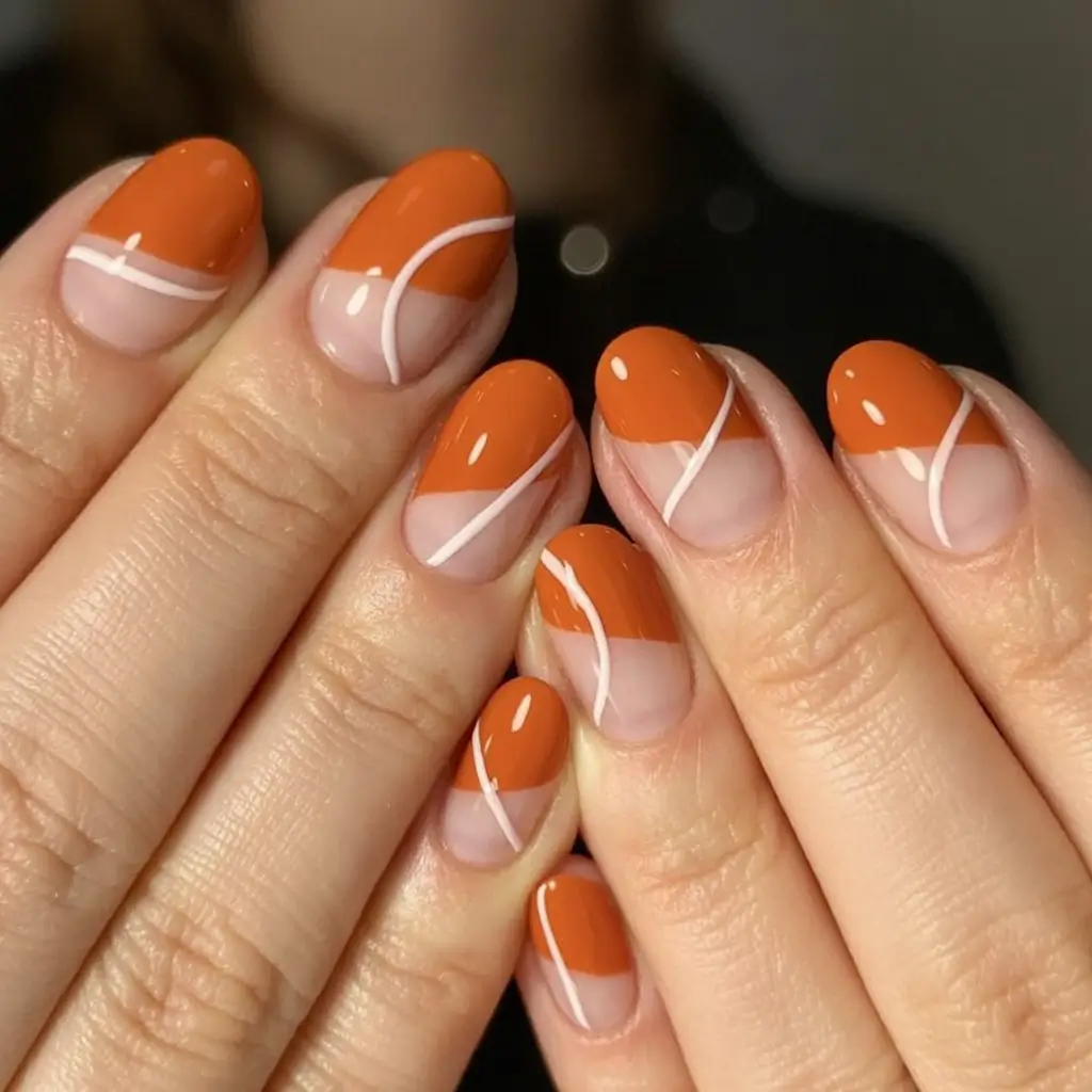 Fall nail designs 2025 Soft Orange Diagonal French