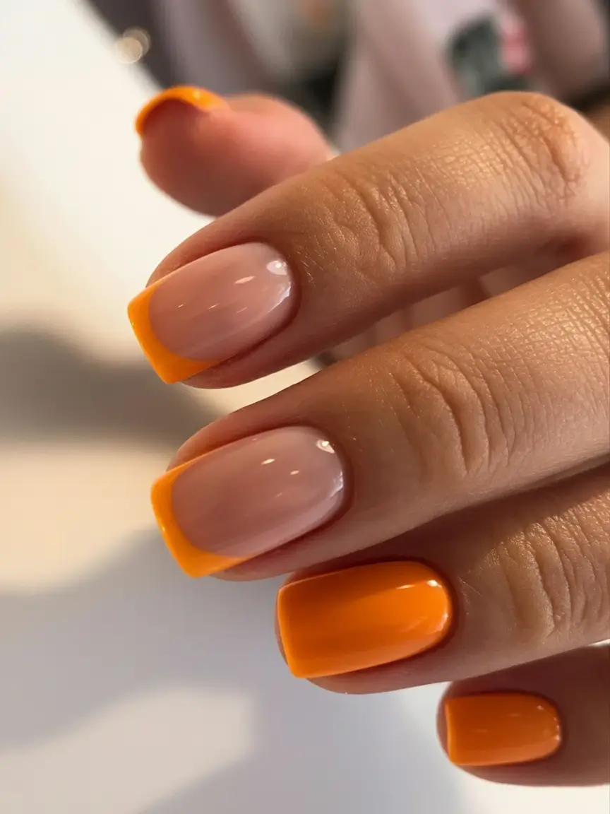 Fall nail designs 2025 Bold Orange French with Glossy Finish